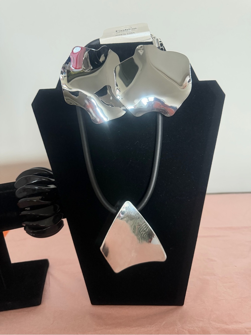 Contemporary Silver-Tone Pendant Necklace - Modern Statement Earrings & Bracelet